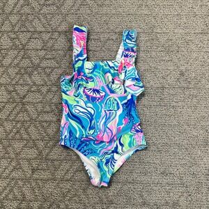 Tommy Bahama Girls‎ Swimsuit 2T Blue Pink Green Jellyfish Print Ruffle